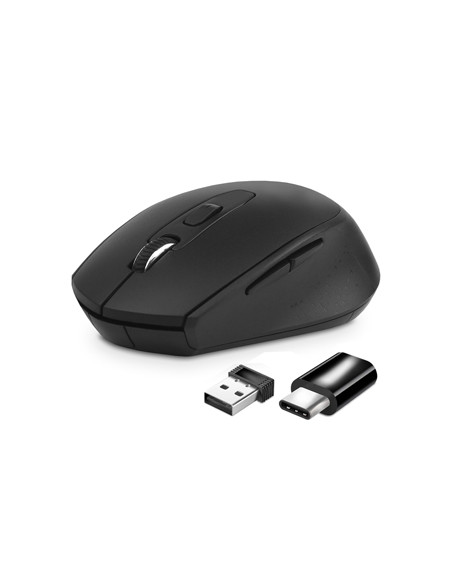 MOUSE ATLANTIS P009-M7030-G WIRELESS USB-C Ottico 4 tasti 800/1200/1600 dpi 2x mini ricevitore nano size USB+USB-C nero