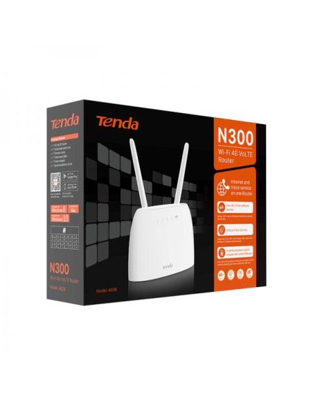 Tenda N300 router wireless Fast Ethernet Banda singola (2.4 GHz) 4G Bianco