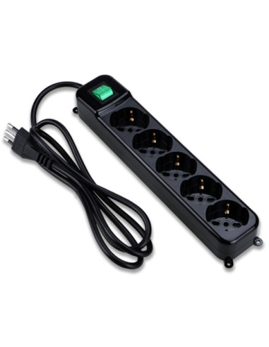 MULTIPRESA TECNOWARE 5 POSTI inclinati 45° Tipo Schuko/Italia 10/16A, + INTERRUTTORE Spina Ingresso Italia,Nera FMP5IIG