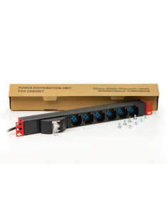 MULTIPRESA ALIMENTAZIONE PER RACK 19" CON 6 PRESE UNIVERSALI TRIPOLARI/SCHUKO MAGNETOTERMICA CON STAFFE COLORE ROSSO - LK10050LR