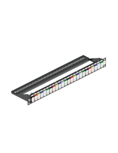 Pannello di permutazione lineare 24p RJ45 Keystone Jack con passacavo posteriore 1U Rack 19" nero Patch Panel - vuoto