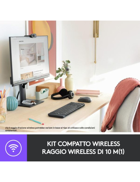 Logitech MK220 Combo Tastiera e Mouse Wireless Compatti per Windows, 2,4 GHz Wireless con Ricevitore USB Unifying, Durata Batter