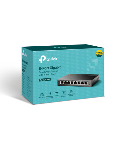 TP-Link TL-SG108PE switch di rete Gestito L2 Gigabit Ethernet (10/100/1000) Supporto Power over Ethernet (PoE) Nero
