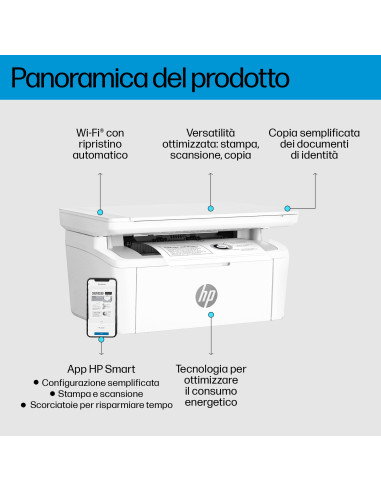 HP LaserJet M140w Wireless Multifunction Bianco e nero Stampante, Fotocopiatrice, scanner