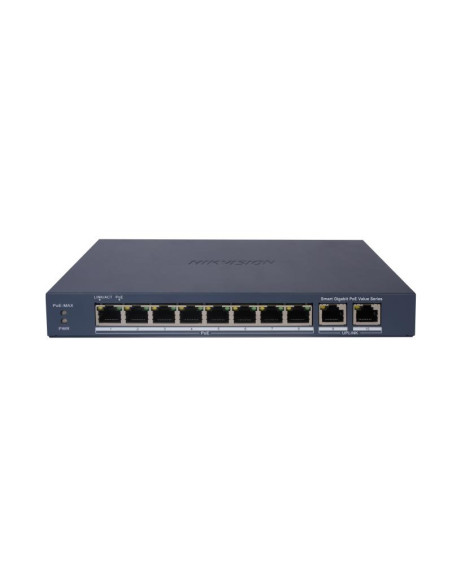 HIKVISION SWITCH L2, SMART MANAGED, 8 GIGABIT RJ45 POE PORTS, 2 GIGABIT RJ45 PORT, 802.3AF/AT, POE P