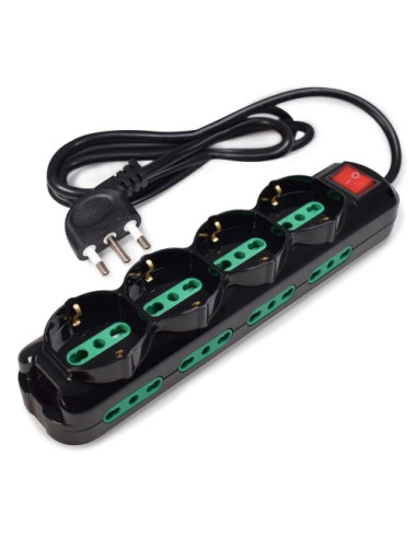 MULTIPRESA TECNOWARE 12POSTI Salvaspazio: 4POSTI Schuko/Italia bipasso 10/16A+8POSTI TIPO Italia 10/16A+interruttore  FMP12IIG