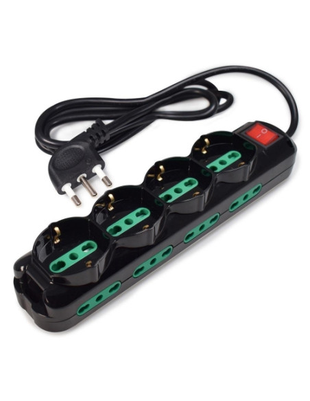 MULTIPRESA TECNOWARE 12POSTI Salvaspazio: 4POSTI Schuko/Italia bipasso 10/16A+8POSTI TIPO Italia 10/16A+interruttore  FMP12IIG