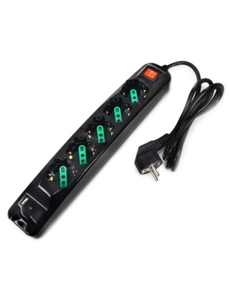 MULTIPRESA TECNOWARE 5 POSTI inclinati 45° Tipo Schuko/Italia 10/16A+1P USB A 1P USB-C FMP5GIGUSB