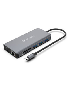 MINI DOCKING ATLANTIS A04-TC_DK46 IN: 1xUSB-C OUT: 1xHDMI 4K@60Hz 1xGbitLan 1xVGA FHD@60Hz 3xUSB3.0 2xUSB-C(1xPD) 1xSDTF 1x3.5m