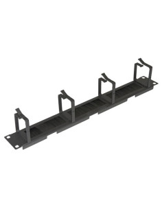 LISTELLO GUIDACAVI PER ARMADI 19" 1 UNITA' 4 ANELLI CON FORO PASSAGGIO CAVI E SPAZZOLA ANTIPOLVERE COLORE NERO IN METALLO LKCOPB