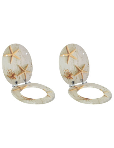 Sedile del WC 2 pcs Giallo e Bianco 44 x 38 cm Pannello MDF