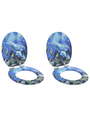 Sedile del WC 2 pcs Blu 44 x 38 cm Pannello MDF