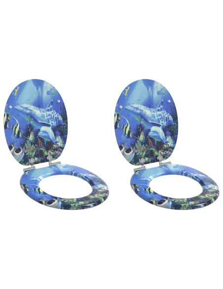 Sedile del WC 2 pcs Blu 44 x 38 cm Pannello MDF