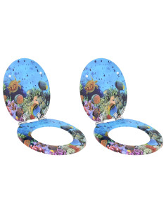 Sedile del WC 2 pcs Blu mare profondo 44 x 38 cm Pannello MDF