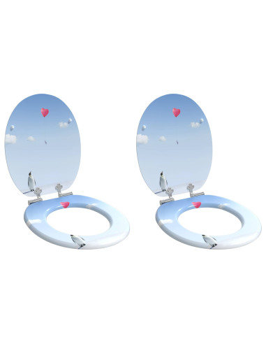 Sedile del WC 2 pcs Blu 44 x 38 cm Pannello MDF