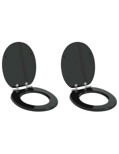 Sedile del WC 2 pcs Nero 44 x 38 cm Pannello MDF
