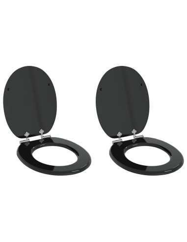 Sedile del WC 2 pcs Nero 44 x 38 cm Pannello MDF