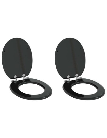 Sedile del WC 2 pcs Nero 44 x 38 cm Pannello MDF