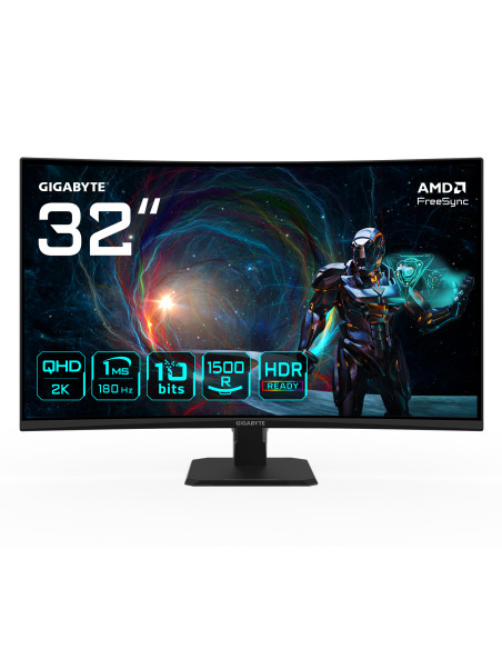 GIGABYTE GS32QCA 31,5" Monitor Gaming Curvo QHD - 2560 x 1440, 180Hz, 1ms, 250 cd/m², FreeSync, HDR Ready, HDMI 2.0, Displaypor