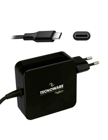 ALIMENTATORE TECNOWARE USB C FAU17563 DA RETE ELETTRICA 65W x NB MacBook Pro,SmartPhone,Tablet e tutti i disp comp con USB C