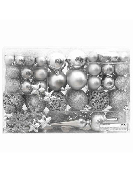 Set Palline di Natale 111 pz Argento in Polistirene