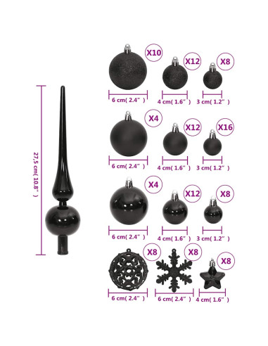 Set Palline di Natale 111 pz Nero in Polistirene