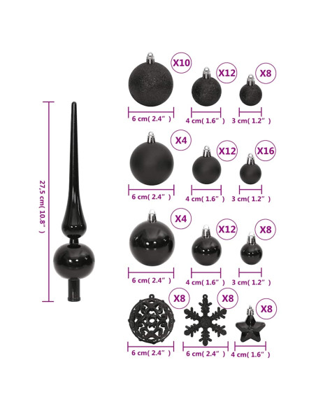 Set Palline di Natale 111 pz Nero in Polistirene