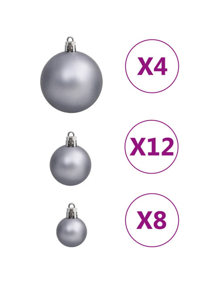 Set Palline di Natale 111 pz Bianco e Grigio in Polistirene