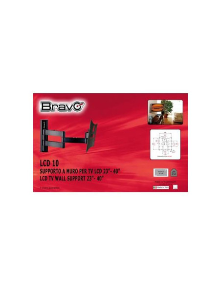 SUPPORTO TV BRAVO DA "LCD10" 23"-40", MAX Kg 20, ATTACCO MAX 20x20cm ORIENTABILE -10°/+15°