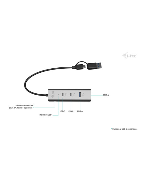 i-tec Metal Universal Charging HUB 2xUSB-C + 2x USB-A Port + Power Delivery 85W