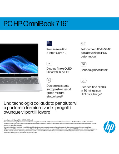 HP OmniBook 7 16-az0001nl Intel Core 7 240H Computer portatile 40,6 cm (16") 2K 16 GB DDR5-SDRAM 1 TB SSD Wi-Fi 6E (802.11ax) Wi