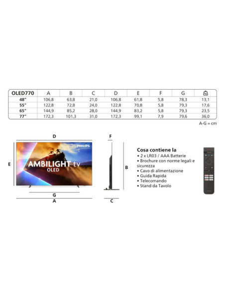 Philips Ambilight TV 48OLED770 4K UHD OLED 121cm 48" Smart TV Dolby Vision and Dolby Atmos Titan OS