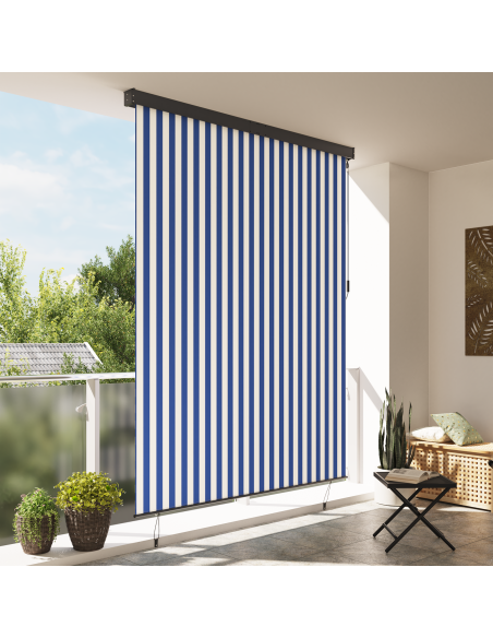 Tenda a rullo Blu e Bianco 200 x 250 cm Tessuto e Alluminio