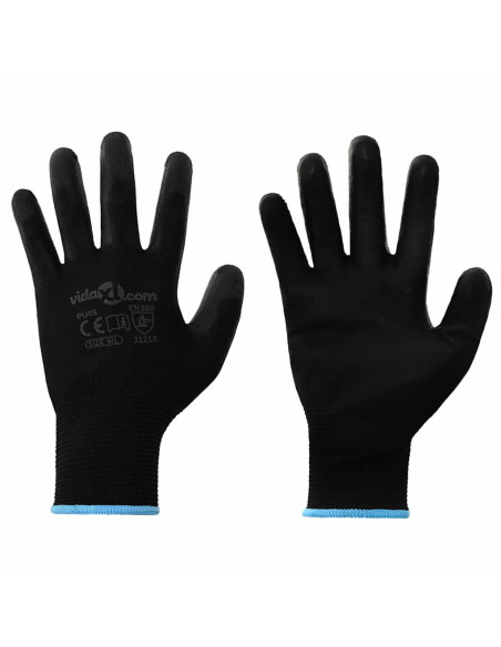 Guanti da Lavoro 12 pcs Nero 9 / l Poliestere