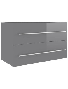 Set Mobili da Bagno 2 pz Grigio Lucido in Legno Multistrato