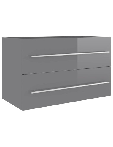 Set Mobili da Bagno 2 pz Grigio Lucido in Legno Multistrato