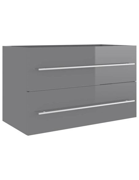 Set Mobili da Bagno 2 pz Grigio Lucido in Legno Multistrato