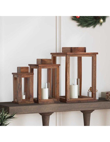 Lanterna 3 pcs Naturale Legno di Mogano