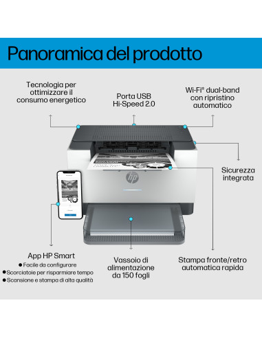 HP LaserJet M209dw Wireless Bianco e nero Stampante, Fronte/retro