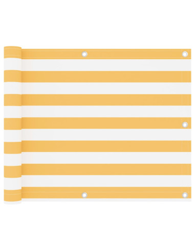 Paravento da Balcone Bianco e Giallo 75x600 cm Tessuto Oxford