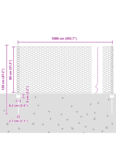 Recinzione con Posto Argento 0,8 x 10 m Acciaio