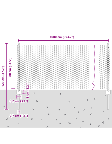 Recinzione con Posto Argento 0,8 x 10 m Acciaio