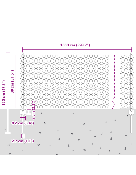 Recinzione con Posto Argento 0,8 x 10 m Acciaio