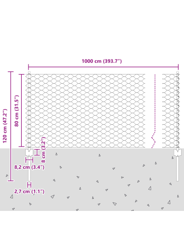 Recinzione con Posto Argento 0,8 x 10 m Acciaio