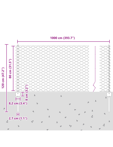 Recinzione con Posto Argento 0,8 x 10 m Acciaio