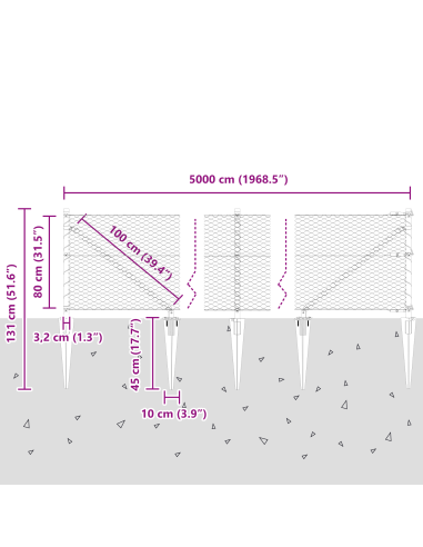Palo della recinzione Grigio 50 x 0,8 m (rete da 25 mm)