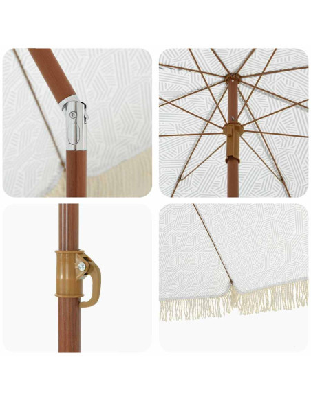 Ombrellone da Spiaggia Grigio e Bianco 160 x 160 x 196 cm