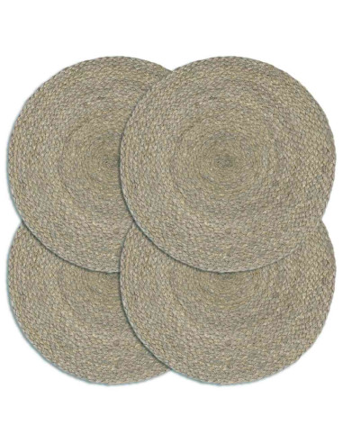 Tovagliette 4 pz Grigio Neutro 38 cm Rotonde in Juta