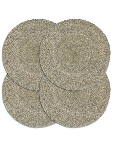 Tovagliette 4 pz Grigio Neutro 38 cm Rotonde in Juta