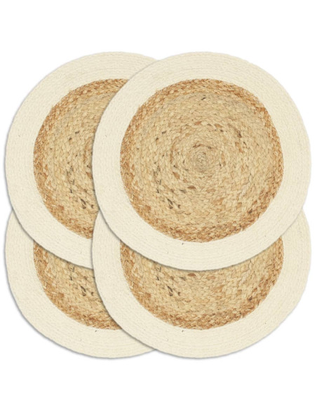 Tovagliette 4 pz Naturale Neutro 38 cm Rotonde in Juta e Cotone